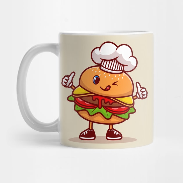 Cute Burger Chef Wearing Cap Cartoon by Catalyst Labs